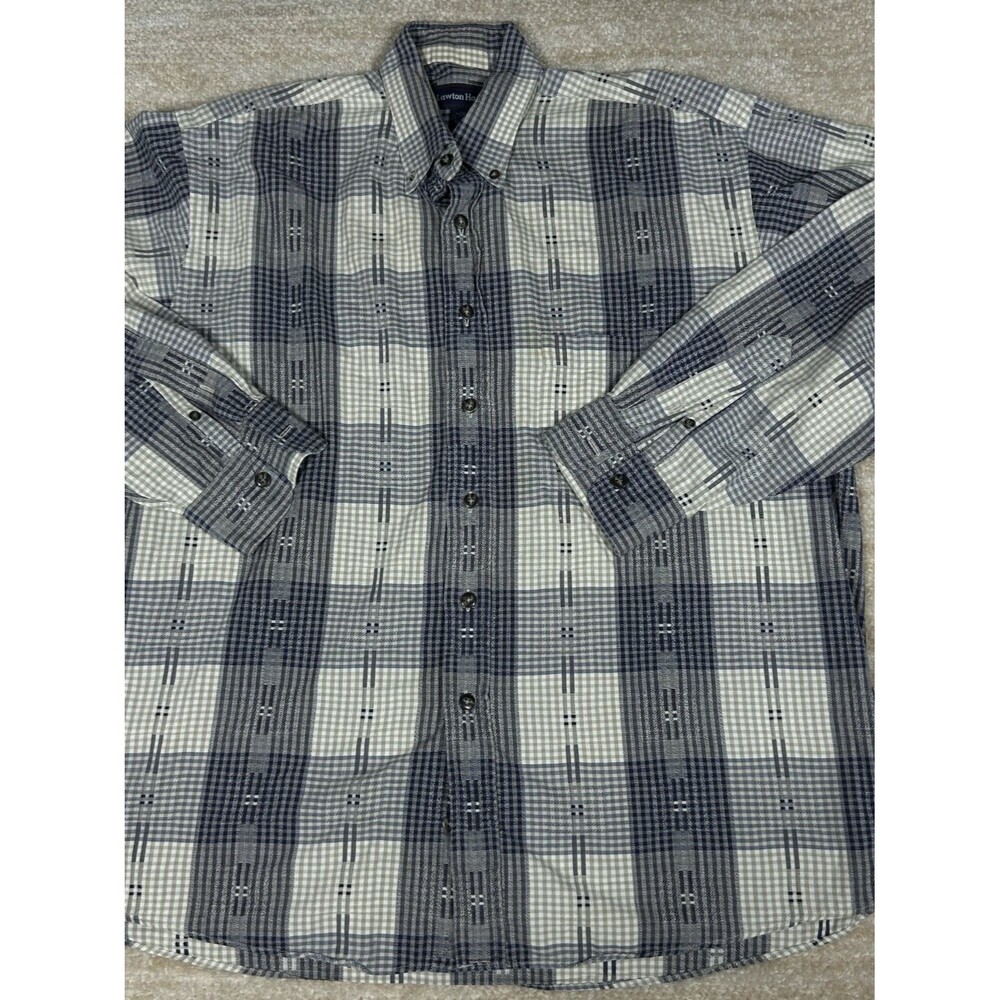Lawton Harbor Button-Up Shirt Mens L Blue White Plaid Long Sleeve Cotton